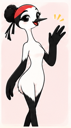 Lana, a crane with a red crest, standing and waving